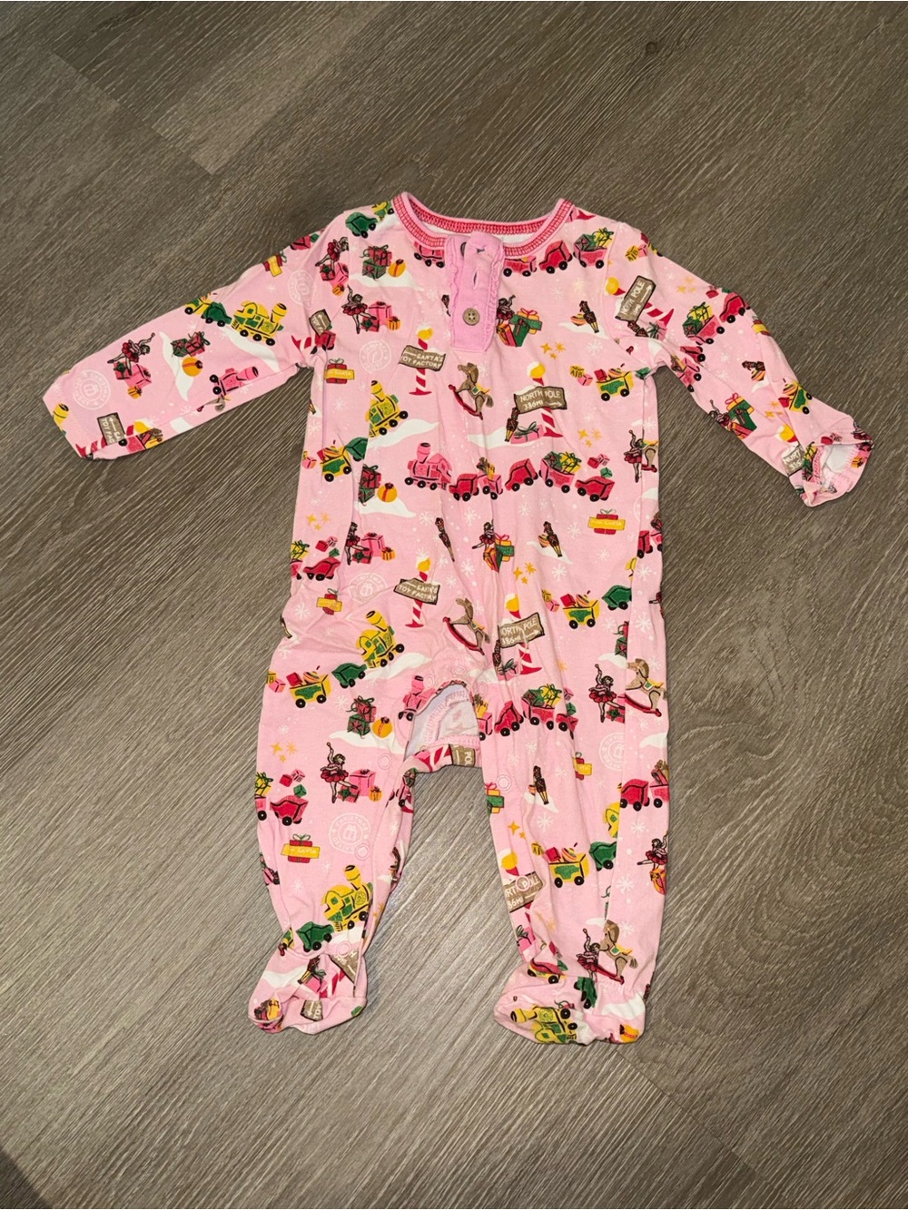 Mud Pie Pink Printed Footed Baby One-Piece